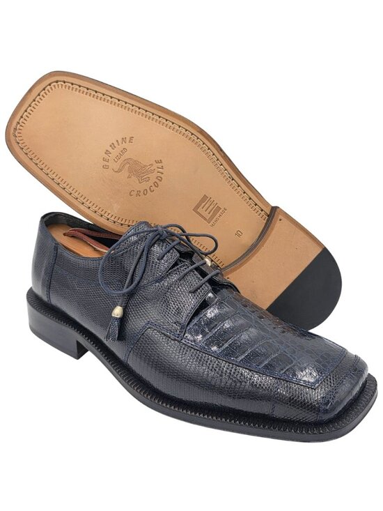 NEW Vintage Crocodile Lizard Mens 10 Navy Blue Exotic David Eden Dress Shoes main image 10